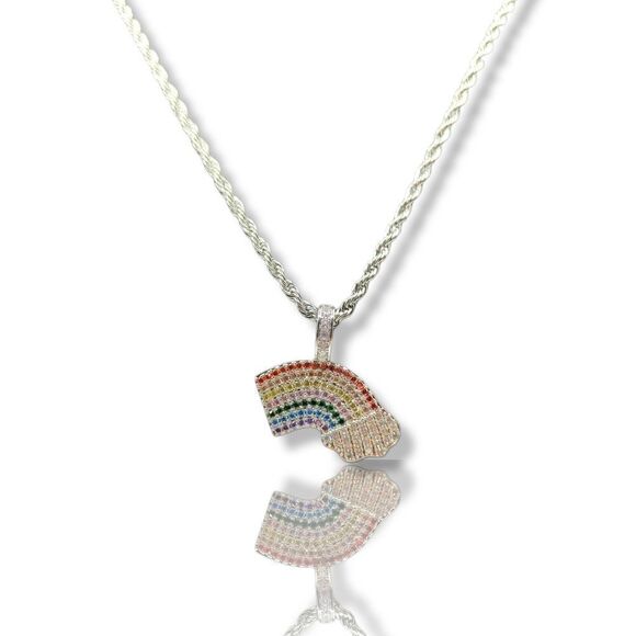 30" x 3mm Rope Chain - 14K White Gold Finish Rainbow Cloud. - Picture 4 of 10
